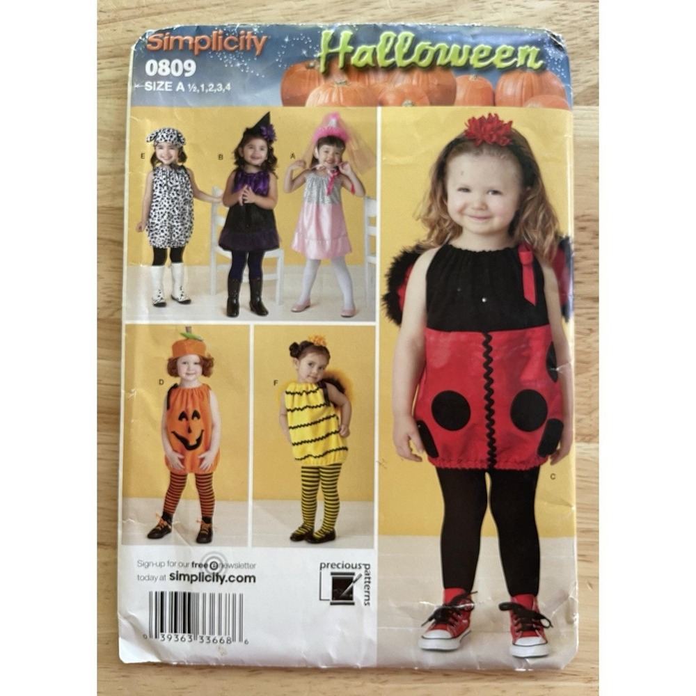 Simplicity Toddler Costume Pattern 0809 Size (A) 1/2-4 Lady Bug Puppy Pumpkin